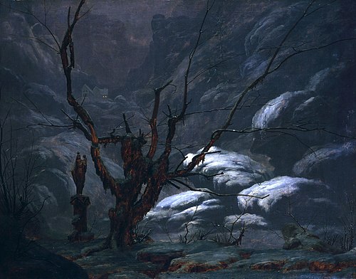 Mountain canyon in winter, 1825, Carl Blechen