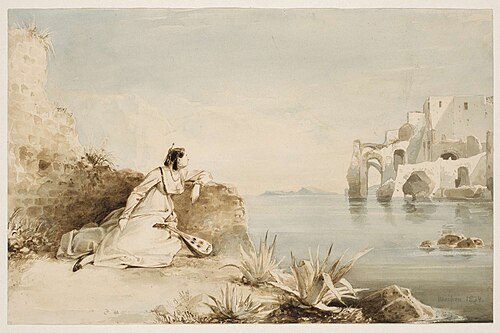 Jeune Italienne à la mandoline sur la côte du golfe de Naples, 1834, Carl Blechen