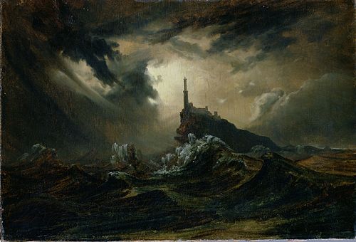 Stormy sea with Lighthouse, 1826, Carl Blechen