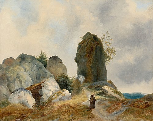 Hermit in a rocky landscape, 1850, Carl Blechen