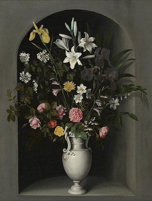 Stilleven met vaas bloemen in nis, 1682, Georg Hainz