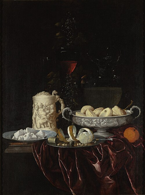 Still-life with lidded jug, coup and dishes with lemon and sugar, 1691, Georg Hainz