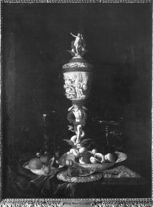 Stillleben mit Elfenbeinlpokal, 1659, Georg Hainz
