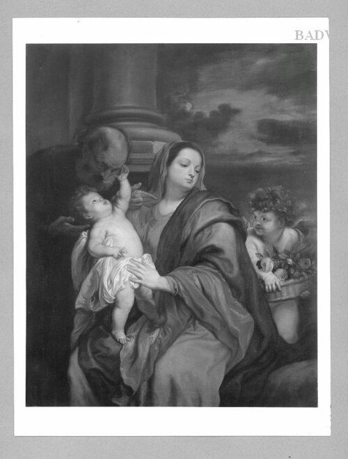 Holy family with angel and flowers, 1627, Antoine van Dyck