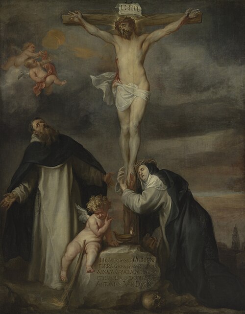 Christ on the Cross with Saint Catherine of Siena, Saint Dominic and an Angel, 1620, Anthony van Dyck