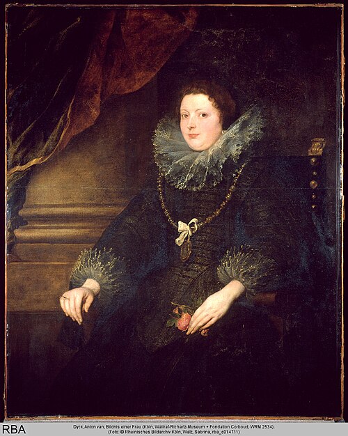 Portrait of a seated lady with roses, wearing a medal, 1624, Antoine van Dyck