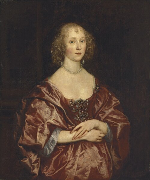 Portrait of a lady, half-length, in a red dress embroidered with pearls and diamonds, 1640, Anthony van Dyck