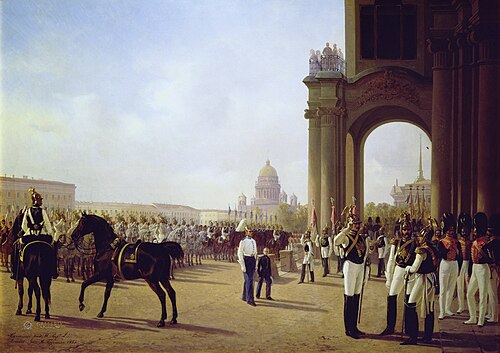 Parade on the Palace Square in St. Petersburg, 1855, Adolphe Ladurner