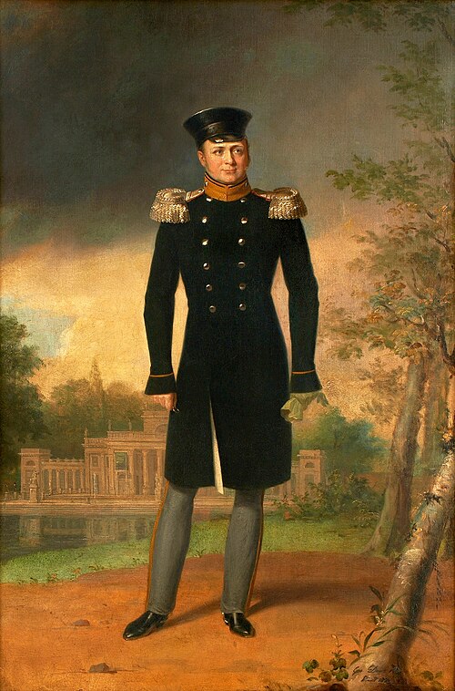 Portrait d'Alexandre Ier de Russie devant le Palais sur l'eau à Varsovie., 1826, George Dawe