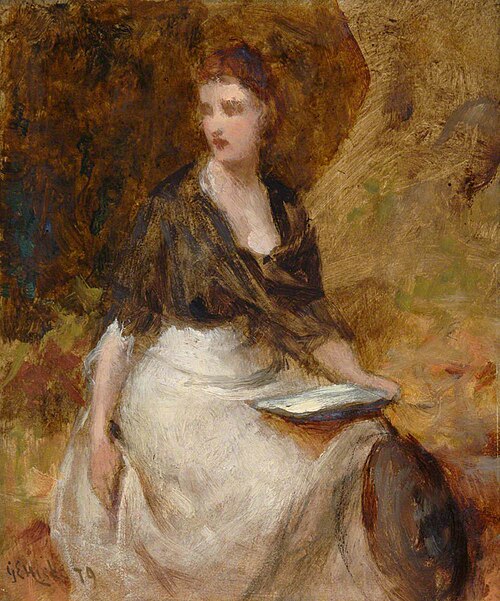 Seated Woman Holding Dish, 1879, George Elgar Hicks