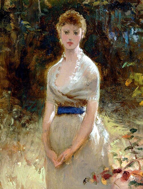 Lady in White Dress with Blue Sash, , George Elgar Hicks