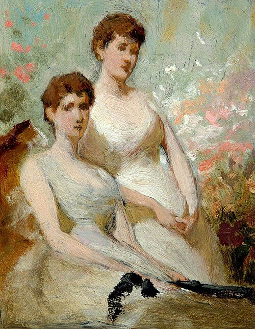 Two Seated Ladies in White Dresses, , George Elgar Hicks