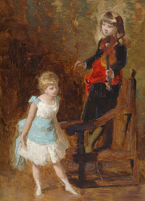 Girl and Boy with Violin, , George Elgar Hicks