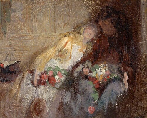 Two Seated Figures with Flowers, , George Elgar Hicks