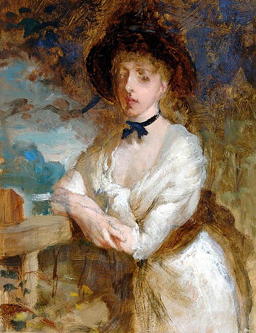 Lady in White Dress with Hat, , George Elgar Hicks