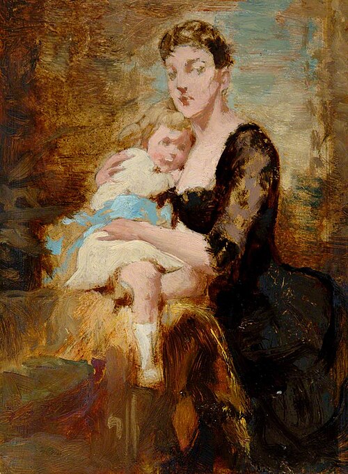 Woman in Black Dress Holding Child, , George Elgar Hicks