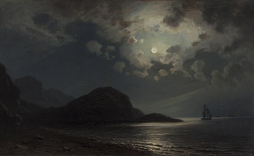 Kystlandskap i måneskinn, 1868, Knut Andresen Baade