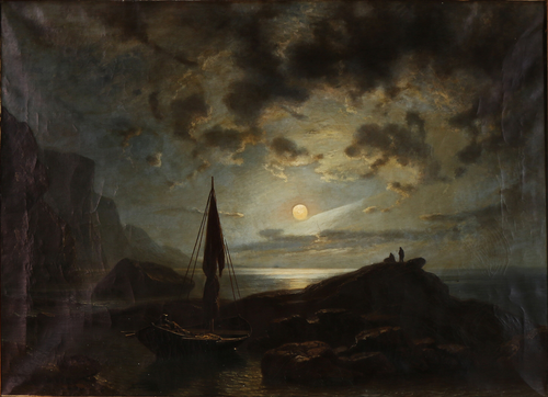 Moonlight over a rocky coast, 1868, Knut Andresen Baade
