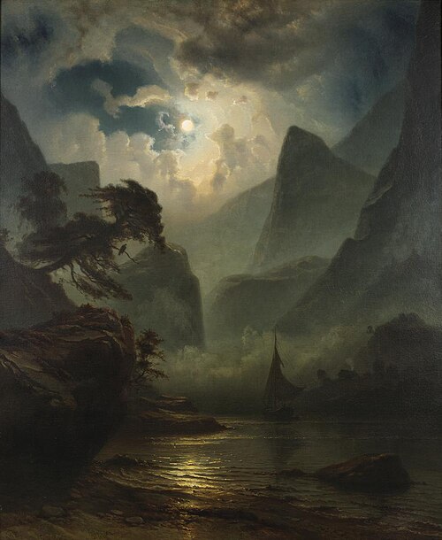Ein norwegischer Fjord bei Mondschein, 1855, Knut Andresen Baade
