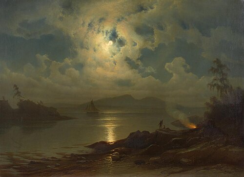 Küste der Insel Storö im Mondschein, 1853, Knut Andresen Baade