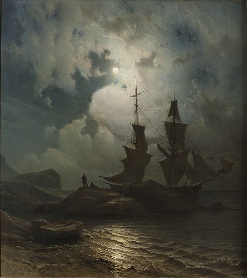 Bateau au clair de lune, 1857, Knut Andresen Baade