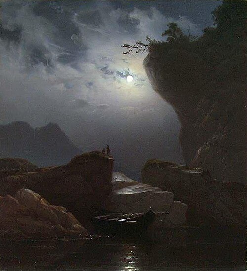 Kystlandskap i måneskinn, 1851, Knut Andresen Baade