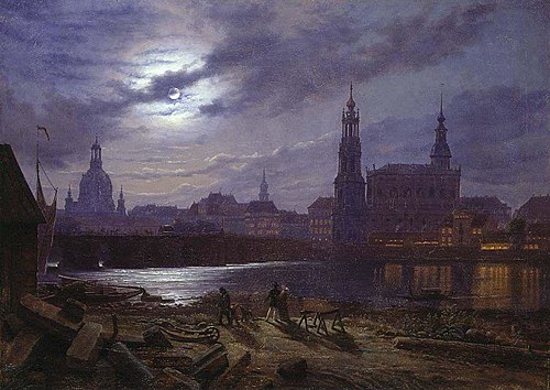 Dresden i måneskinn, 1837, Knut Andresen Baade