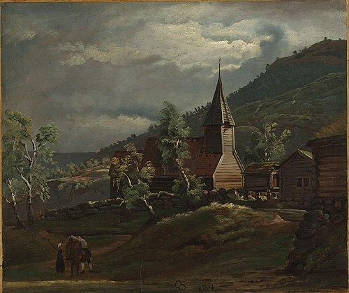 The Church at Gaupne in Sogn, 1834, Knut Andresen Baade