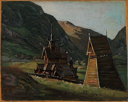 Borgund Stave Church in Lærdal, 1833, Knut Andresen Baade