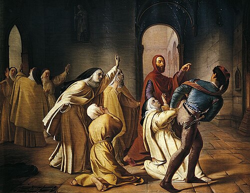 Piccarda Donati fatta rapire dal convento di Santa Chiara dal fratello Corso, 1864, Lorenzo Toncini