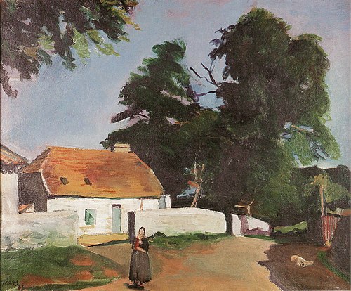 Krajina se stavením a ženou, 1923, Georges Kars