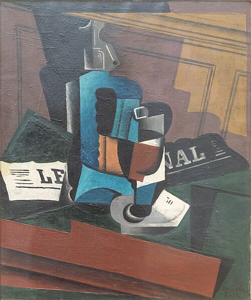 Syphon, verre et journal, 1916, Juan Gris
