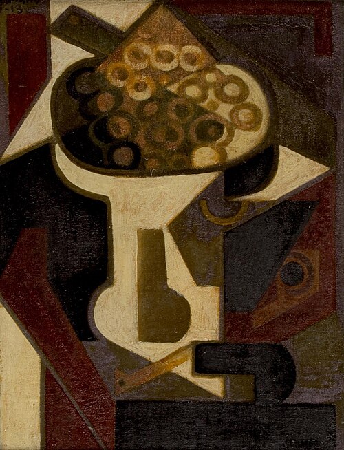 A Dish of Grapes and a Pipe on a Table, 1918, Juan Gris