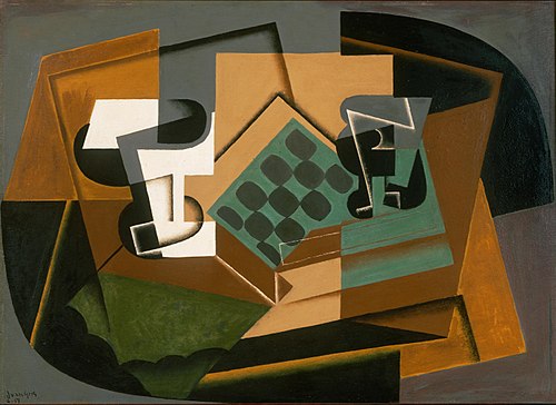 Chessboard, Glass, and Dish, 1917, Juan Gris