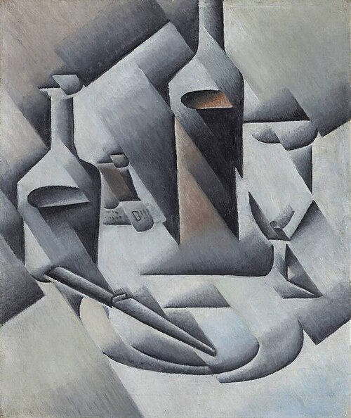 Bouteilles et couteau, 1912, Juan Gris
