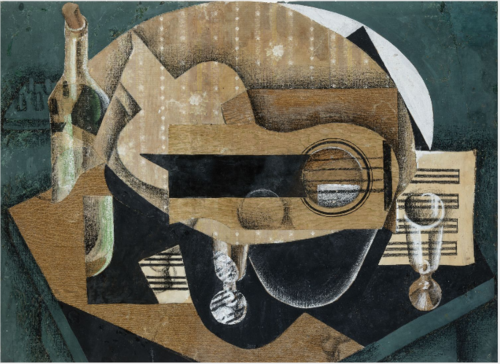 A Guitar, Glasses and a Bottle, 1913, Juan Gris