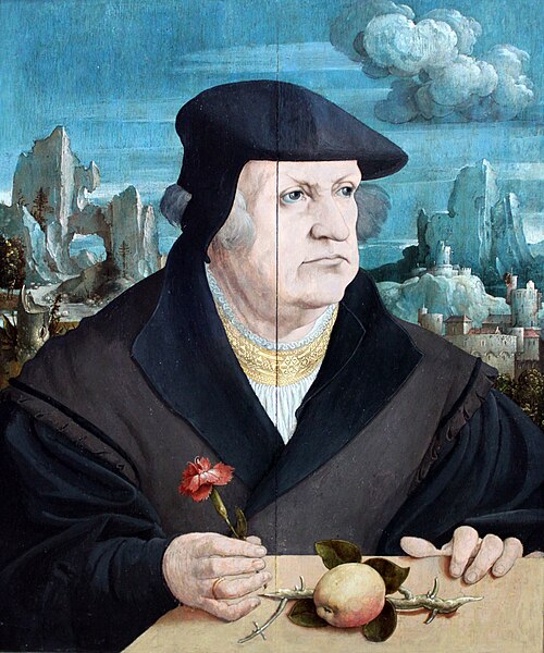 Portrait of a Man in a Landscape holding a Carnation, 1525, Gerlach Flicke