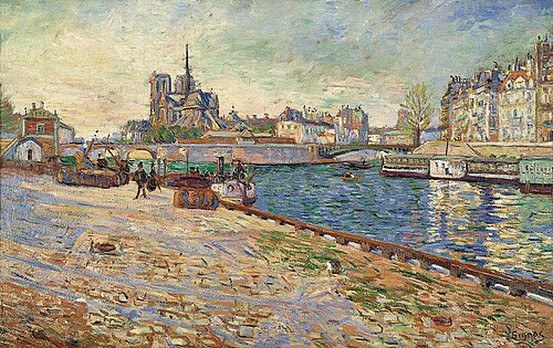 Notre Dame, die Insel Saint-Louis, vom Quai de la Tournelle aus gesehen, bei Sonnenlicht, 1885, Paul Signac