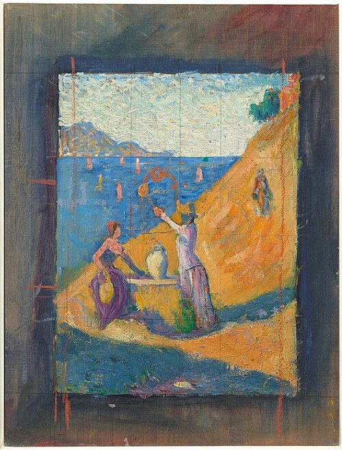 Femmes au puits. Esquisse III ; Vue du port de Saint-Tropez, 1892, Paul Signac