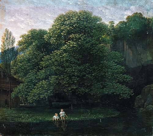 Landscape with two bathing children, 1812, Karl Friedrich Schinkel