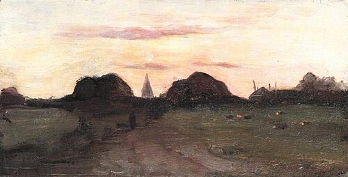 Field with church tower and haystack, 1895, Piet Mondrian
