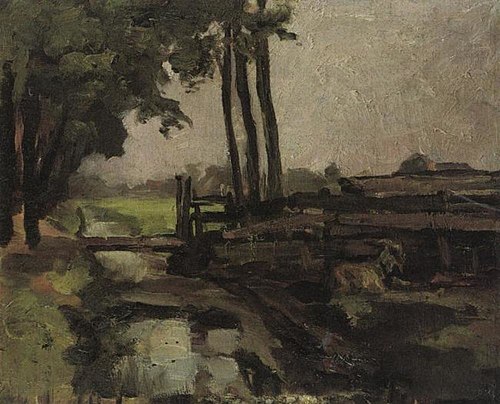 Irrigation ditch, bridge and goat, sketch, 1894, Piet Mondrian