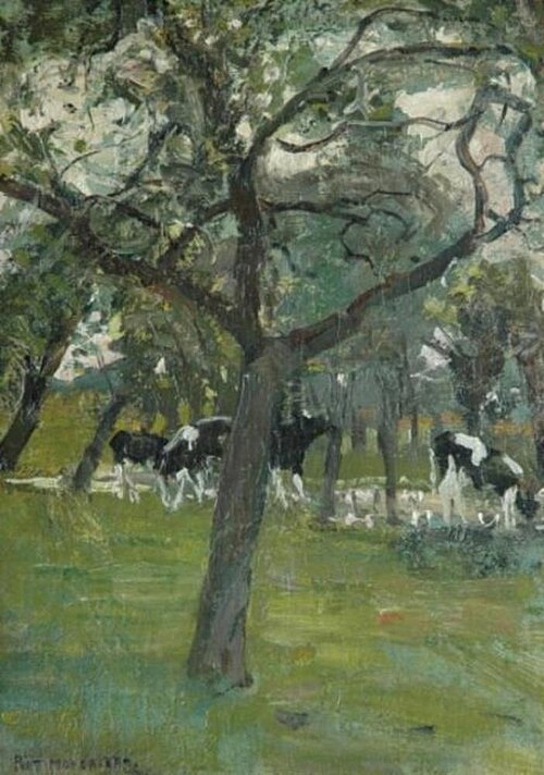 Trees and cows along a stream, 1896, Piet Mondrian