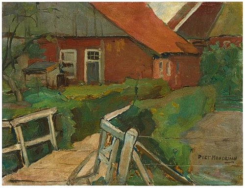 Farm buildings with bridge, 1899, Piet Mondrian