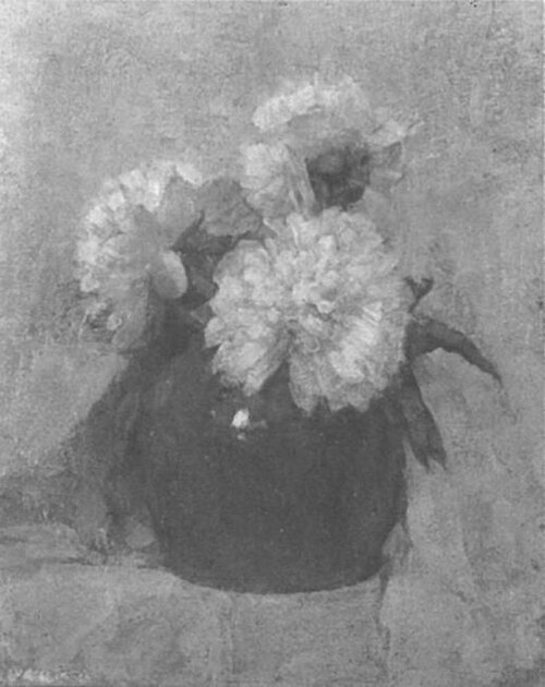 Three chrysanthemum blossoms in a round pot, 1898, Piet Mondrian