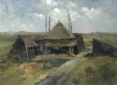 Haystack and farm sheds in a field, 1897, Piet Mondrian