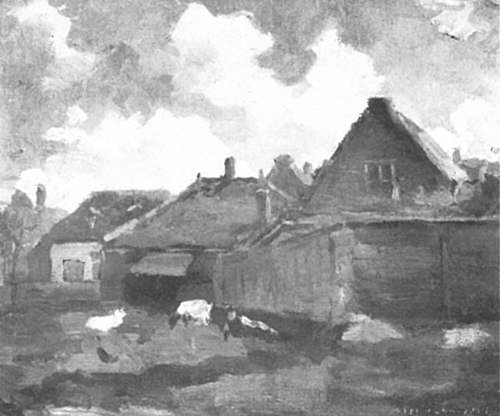 Goats grazing near buildings, 1898, Piet Mondrian