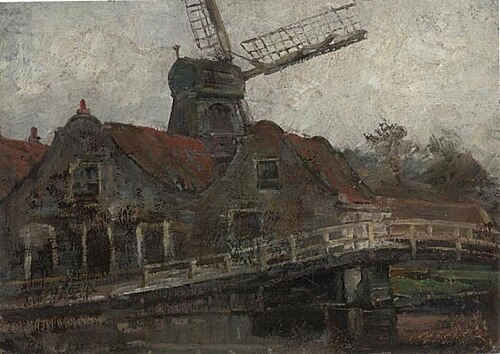 Houses and paltrok mill on the Voorweg, 1898, Piet Mondrian