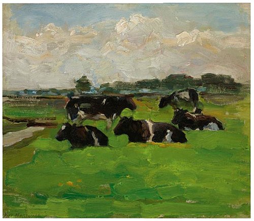Polder landscape with group of five cows, 1901, Piet Mondrian