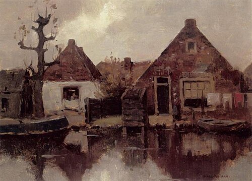 Two gabled house façades along a canal, 1901, Piet Mondrian
